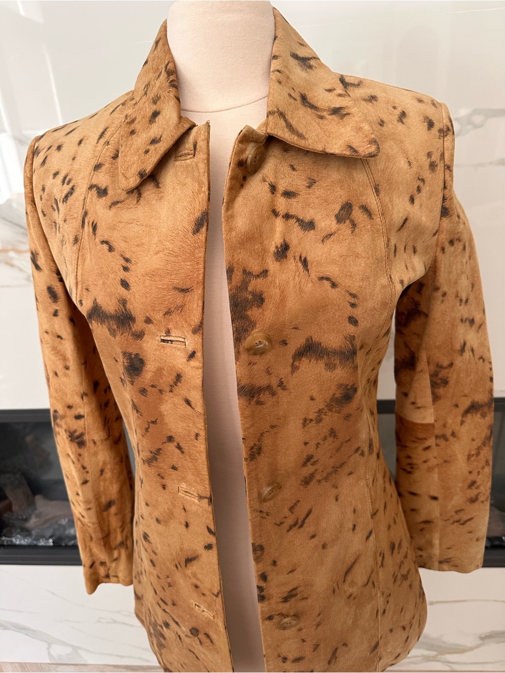 Collezione Tan Spotted Suede Leather Coat Size 4 - Picture 2 of 10